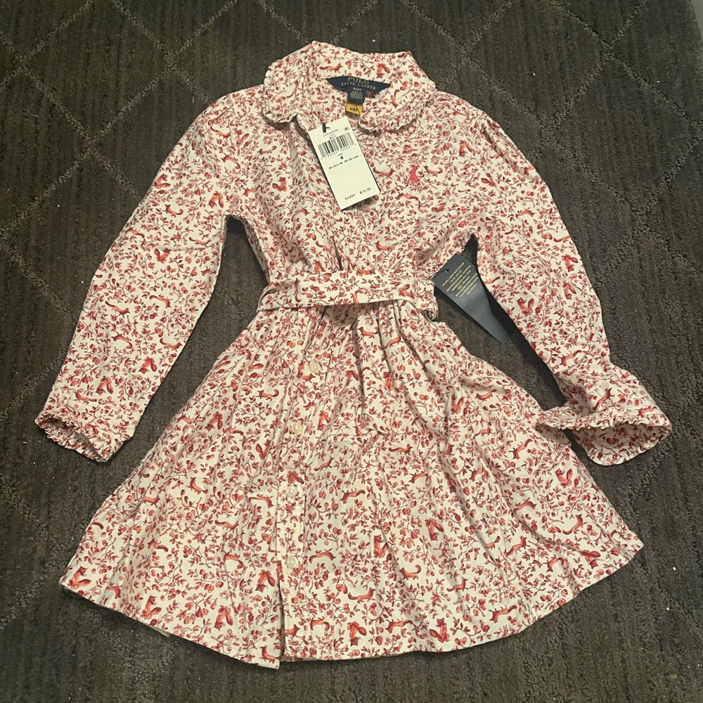 Polo by Ralph Lauren Red and White Floral Girls Button Down Dress
